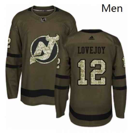 Mens Adidas New Jersey Devils 12 Ben Lovejoy Authentic Green Salute to Service NHL Jersey